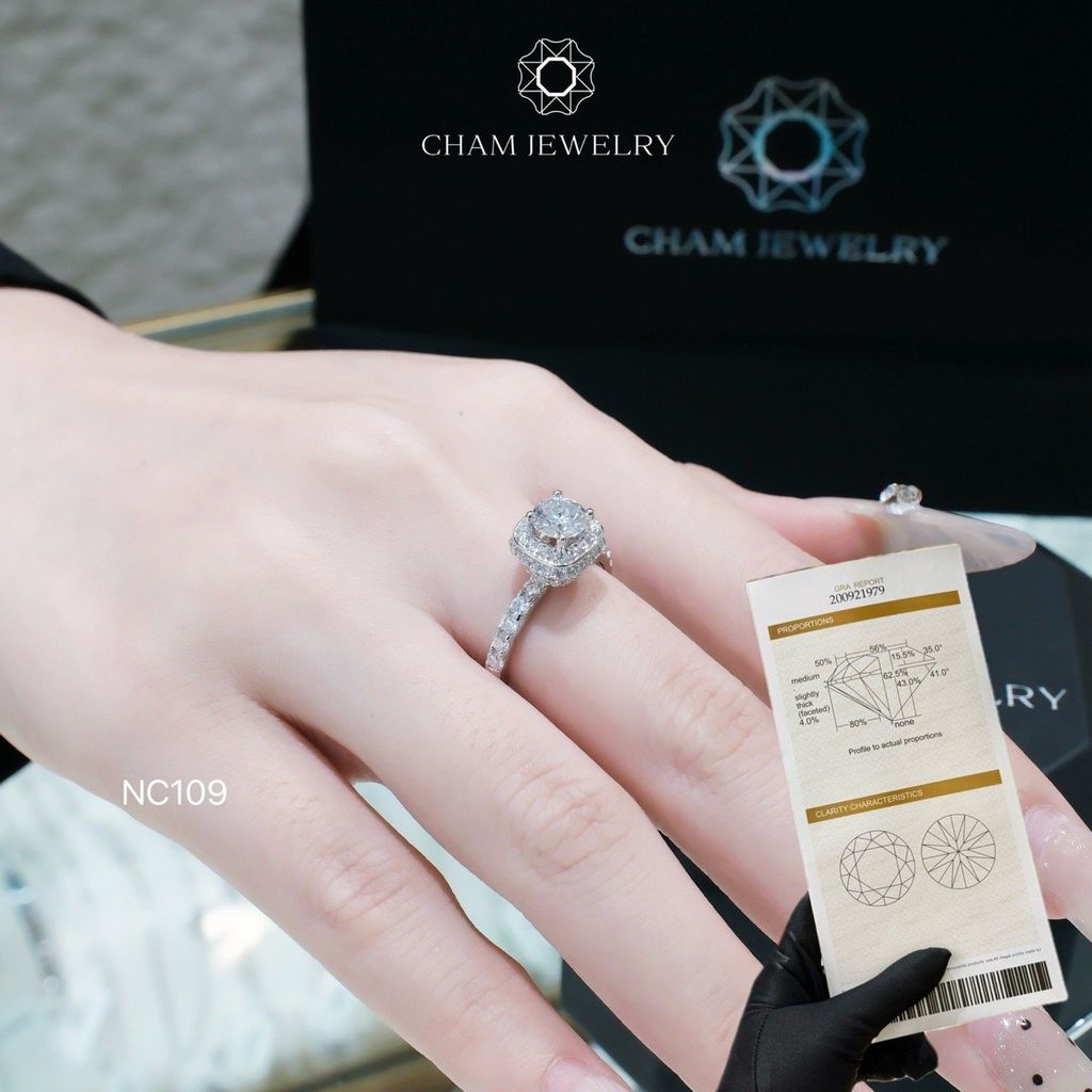 Nhẫn NC109 CHAM JEWELRY, Full Đá Moissanite, Chủ 5.5mm (Barcode TVM110)