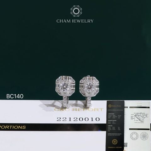 Hoa Tai CHAM JEWELRY BC140, Hoa Tai Vuông Chủ 4.0mm Full Moissanite C&C (OCB33 )