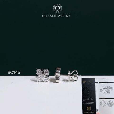 Hoa Tai CHAM JEWELRY BC145, Hoa Tai 4 Lá Full Moissanite C&C ( OCB62 )