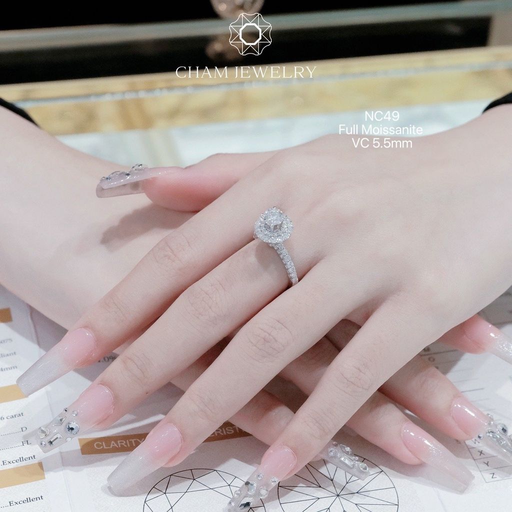 Nhẫn NC49 CHAM JEWELRY, Full Kim Cương Moissanite Chủ 5.5mm (Barcode ONNU35).