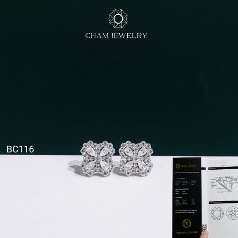 Hoa Tai BC116 CHAM JEWELRY, Hoa Tai Cỏ 4 Lá Full Moissanite C&C ( OCB48 )