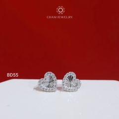 Hoa Tai BD55 CHAM JEWELRY, Hoa Tai Trái Tim Chạm Máy Viền Đá Tấm Bản 8.0mm (Barcode TBD1688).
