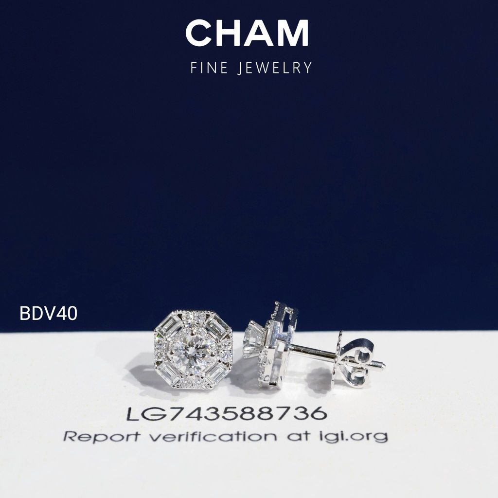 Hoa Tai BDV40 Vàng 10k Chủ 4.0mm Kim Cương Lab Grown Diamond