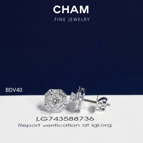 Hoa Tai BDV40 Vàng 10k Chủ 4.0mm Kim Cương Lab Grown Diamond