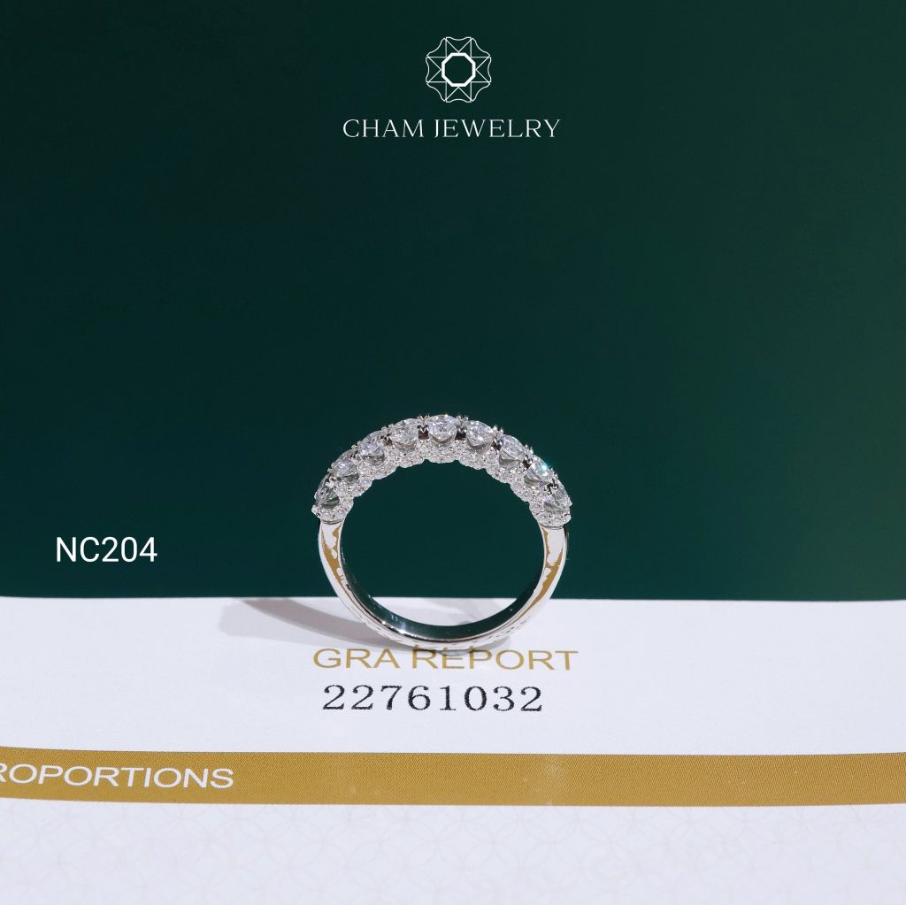 Nhẫn NC204 CHAM JEWELRY, Nhẫn Nửa Hàng Đá Full Moissanite 3.0mm (Barcode OCNN29)