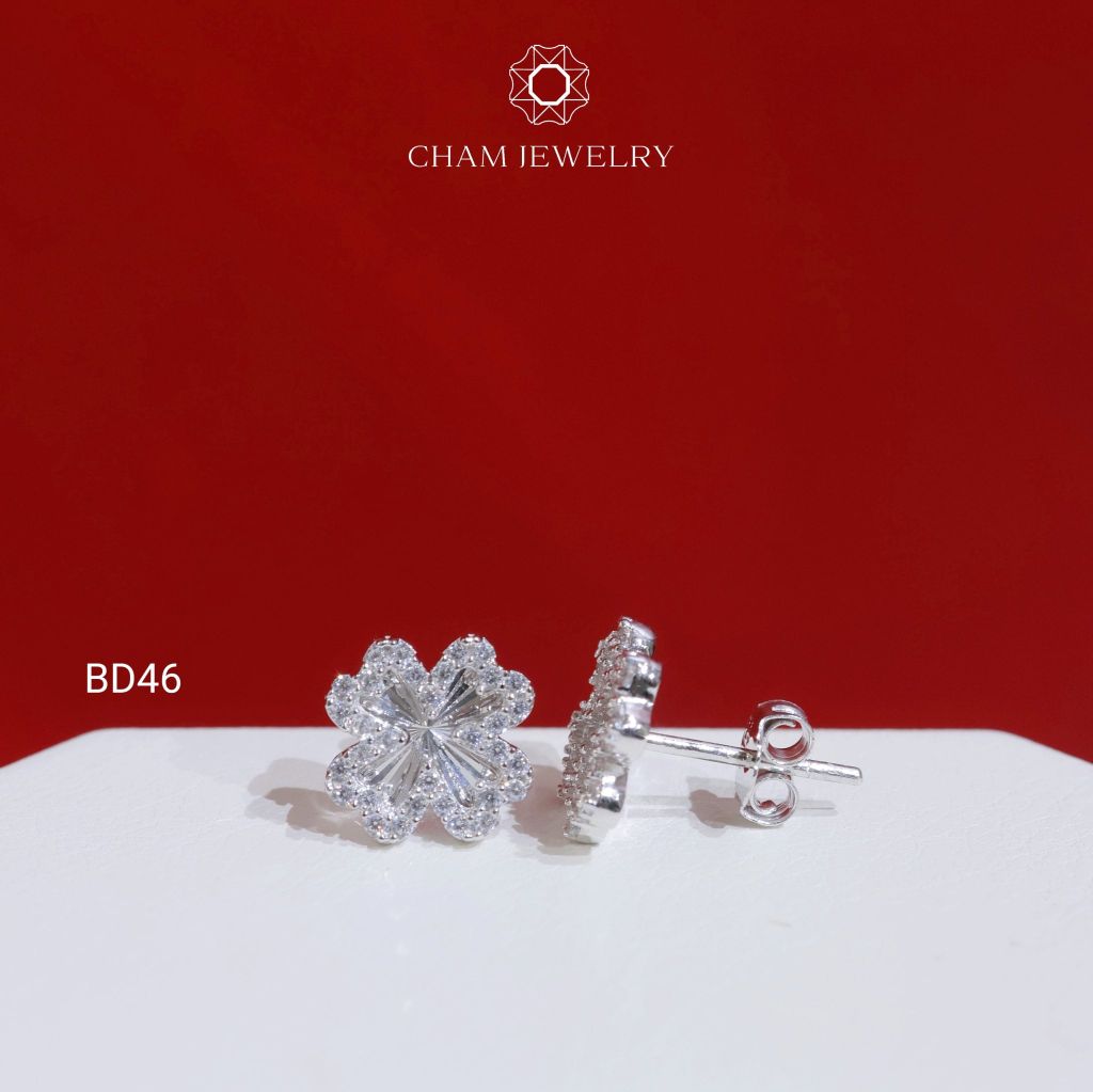 Hoa Tai BD46 CHAM JEWELRY, Hoa Tai Cỏ 4 Lá Bản 9.0mm (Barcode TBD1565).