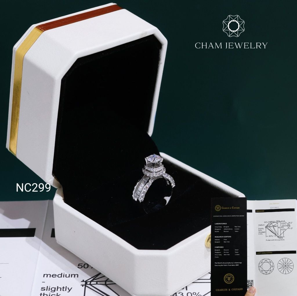Nhẫn NC299 CHAM JEWELRY, Đá Moissanite C&C Chủ 5.4mm (Barcode OCNN81)