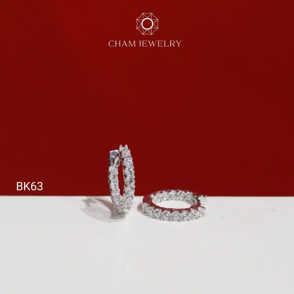 Hoa Tai CHAM JEWERLY BK63, Hoa Tai 1 Hàng Đá 1.8mm (Barcode TBK378)