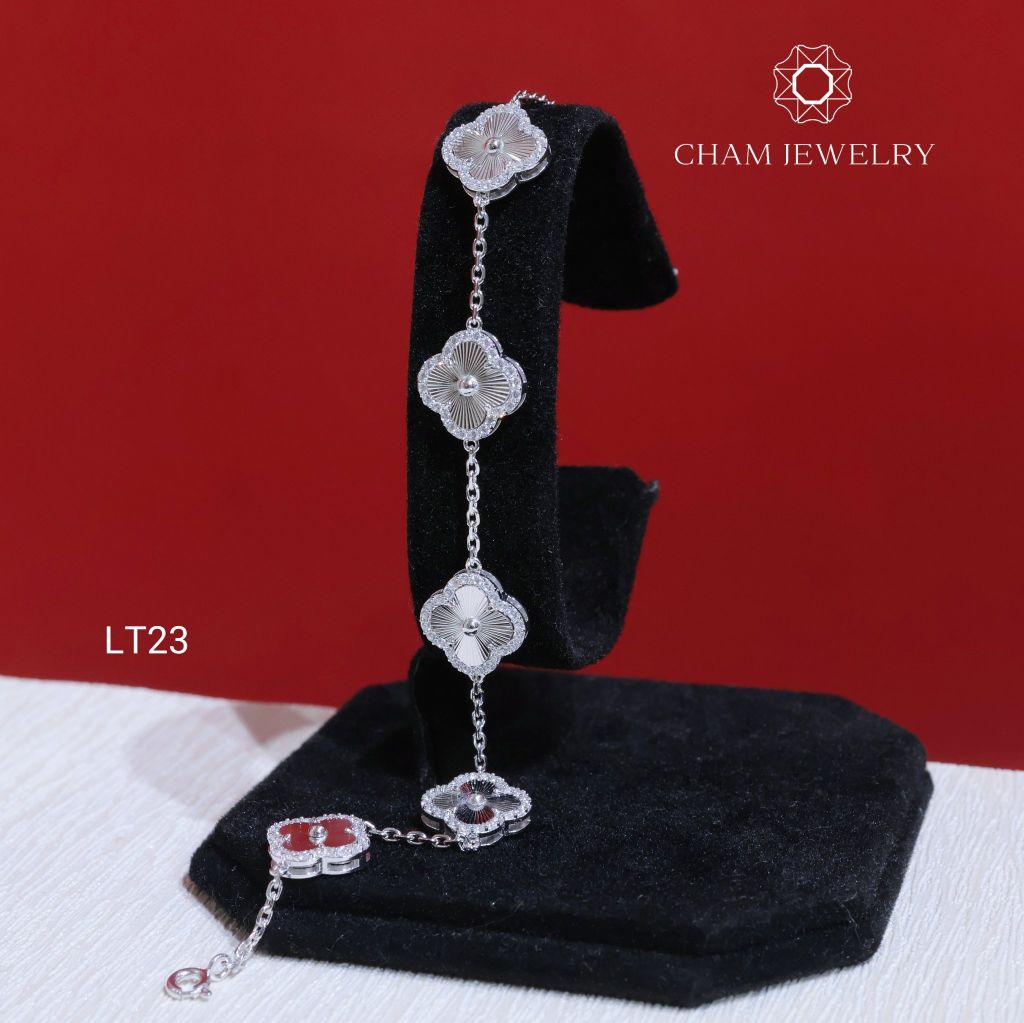 Lắc Tay LT23 CHAM JEWELRY, Lắc Tay 4 Lá Viền Tấm, Bản 10.0mm (Barcode TLT1409).