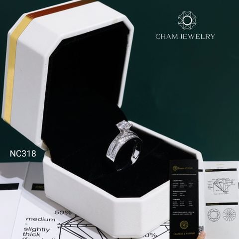 Nhẫn NC318 CHAM JEWELRY,  Đá Moissanite C&C Chủ 6.3mm (Barcode OCNN162)