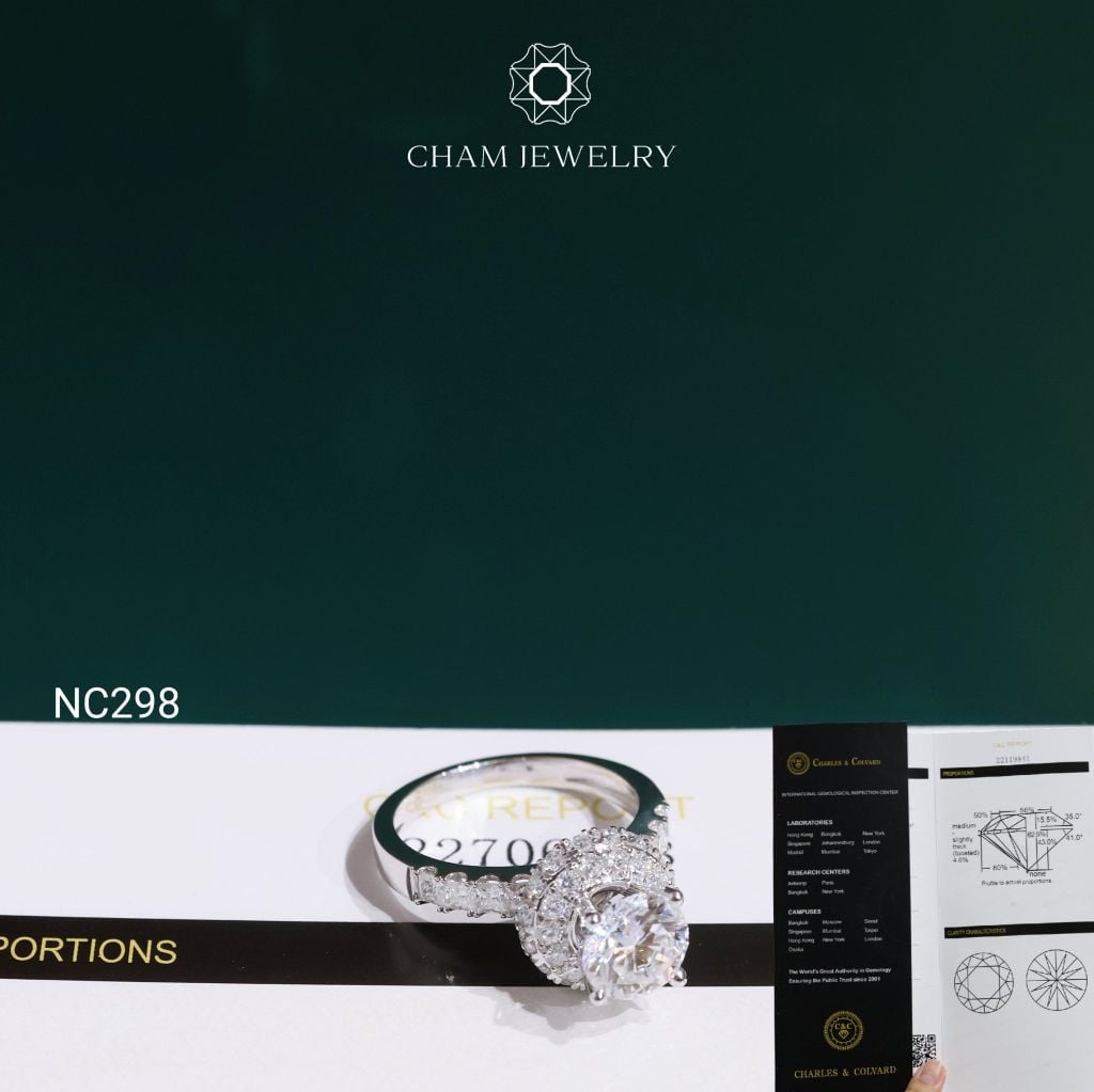 Nhẫn NC298 CHAM JEWELRY, Đá Moissanite C&C Chủ 7.2mm (Barcode OCNN138)