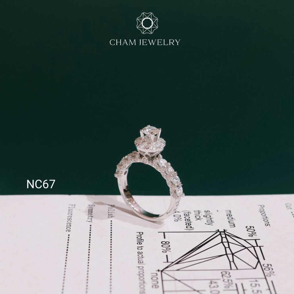 Nhẫn NC67 CHAM JEWELRY, Full Moissanite Chủ 4.5mm (Barcode ONNU79)
