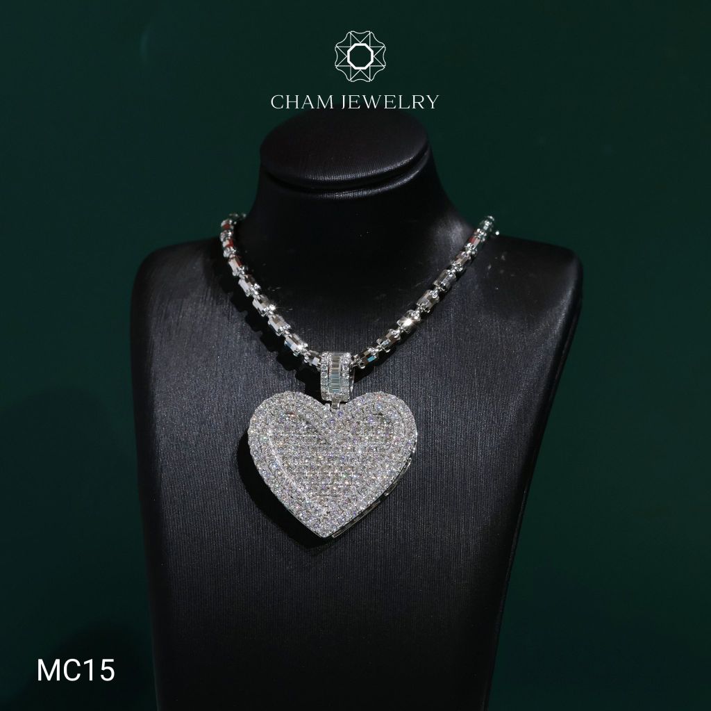 Mặt Dây Chuyền MC15 CHAM JEWELRY , Mặt Trái Tim  Full Moissanite Cao Cấp (Barcode OPM01).