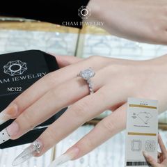 Nhẫn NC122 CHAM JEWELRY, Full Đá Moissanite Chủ 6x8mm (Barcode OHN09)
