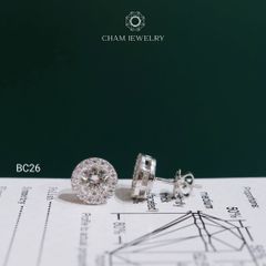 Hoa Tai CHAM JEWELRY BC26, Full Moissanite Chủ 6.3mm (Barcode OB54)