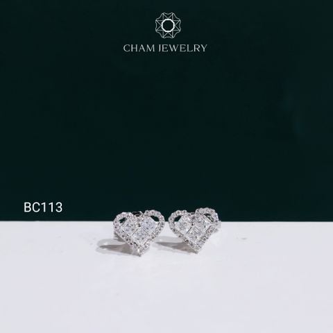 Hoa Tai BC113 CHAM JEWELRY, Hoa Tai Trái Tim Full Moissanite C&C (OCB35)