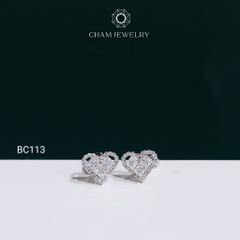 Hoa Tai BC113 CHAM JEWELRY, Hoa Tai Trái Tim Full Moissanite C&C (OCB35)
