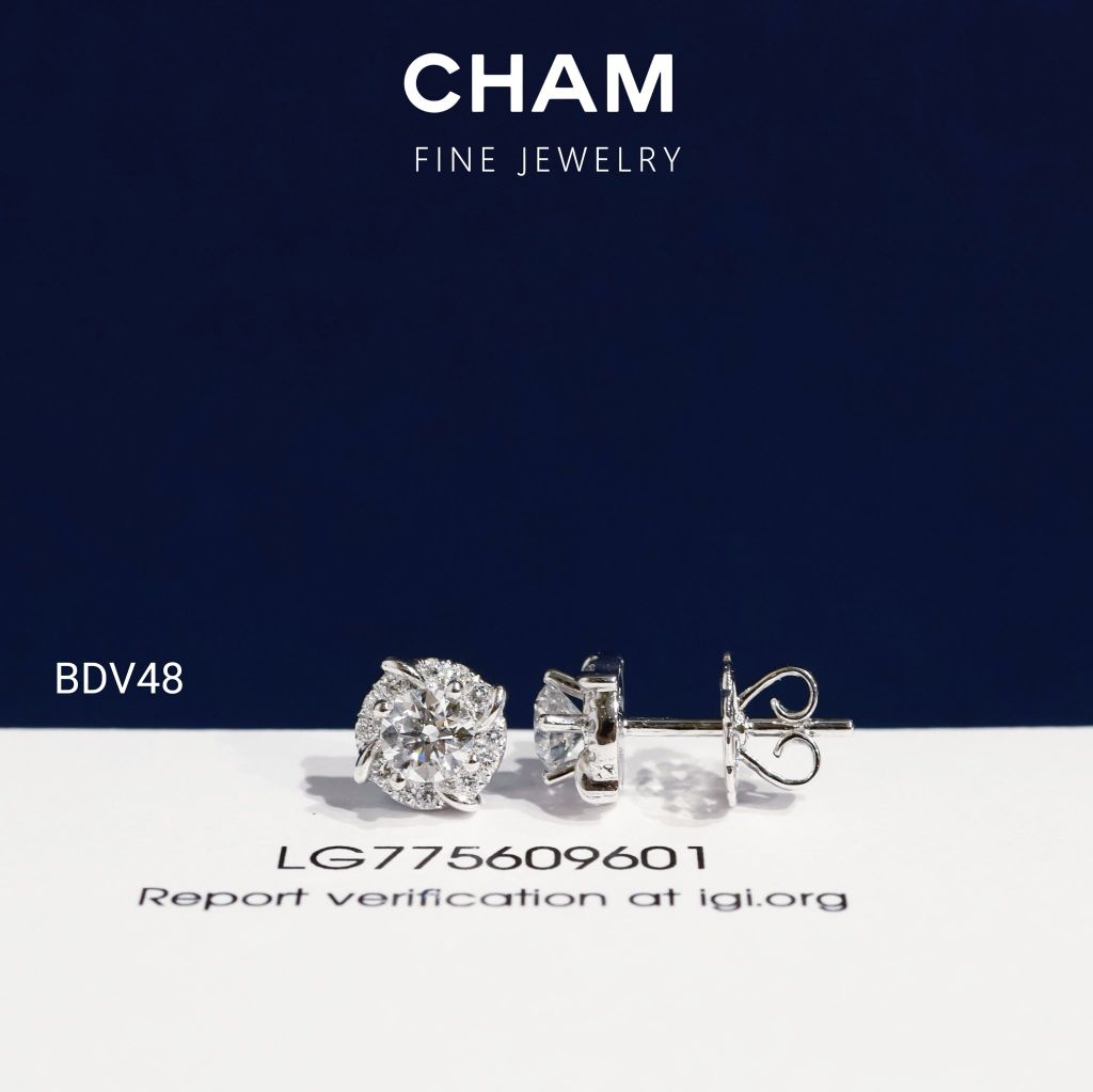 Hoa Tai BDV48 Vàng 10k Chủ 4.5mm Kim Cương Lab Grown Diamond (Barcode DBT6)