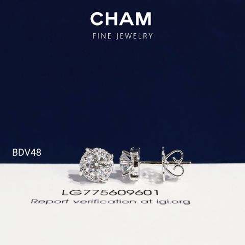 Hoa Tai BDV48 Vàng 10k Chủ 4.5mm Kim Cương Lab Grown Diamond (Barcode DBT6)