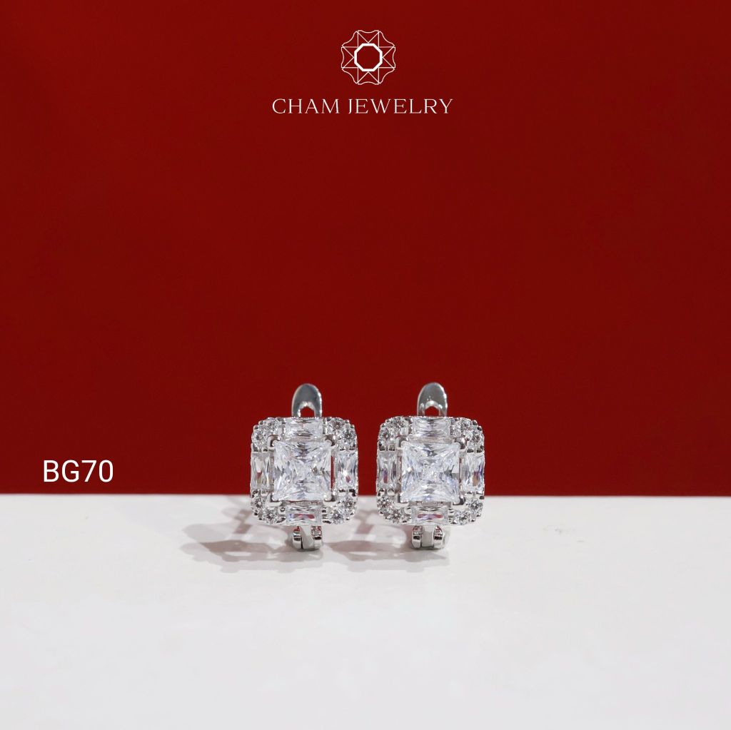 Hoa Tai BG70 CHAM JEWELRY, Hoa Tai Khóa Gài Chủ Vuông 4.5mm (Barcode TBG1118)