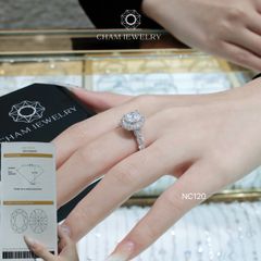 Nhẫn NC120 CHAM JEWELRY, Full Đá Moissanite Chủ Ovan 8.0mm (Barcode OHN10)