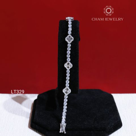 Lắc Tay LT329 CHAM JEWELRY, Lắc Cỏ 4 Lá Trắng, Bản 6mm (Barcode TLT1325).
