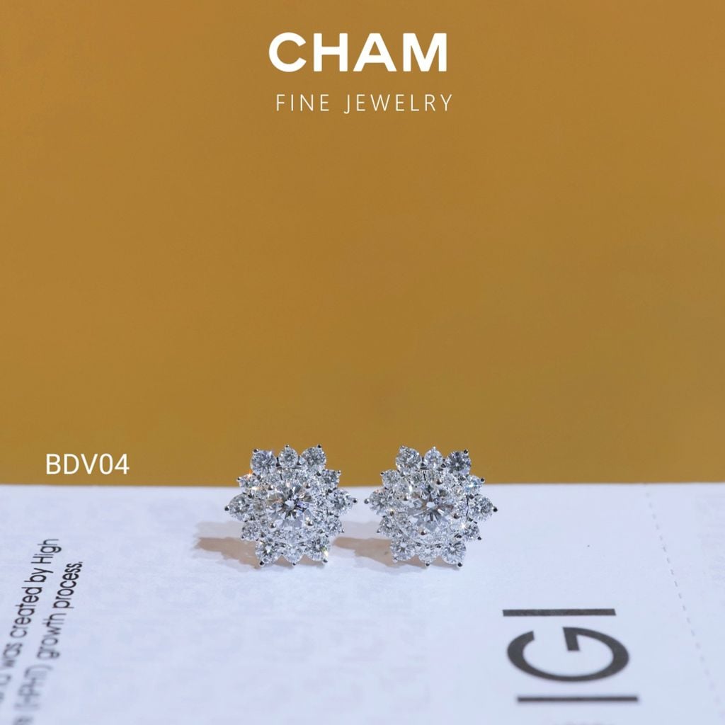 Hoa Tai BDV04 Chủ 3.6mm D VVS2 Vàng 10k Kim Cương Lab Grown Diamond