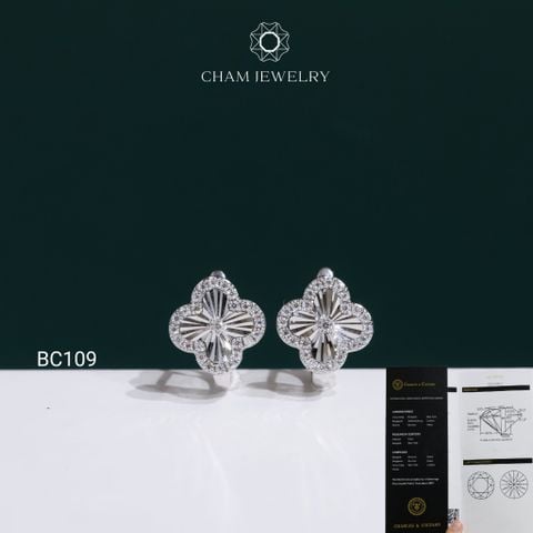 Hoa Tai BC109 CHAM JEWELRY, Hoa Tai Cỏ 4 Lá Full Moissanite C&C (Barcode OCB59)