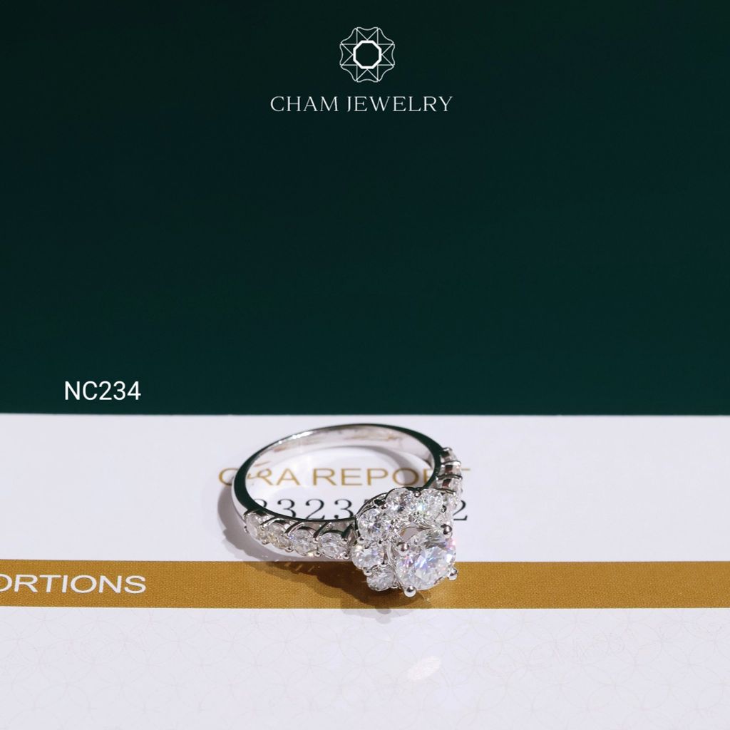 Nhẫn NC234 CHAM JEWELRY, Nhẫn Full Đá Moissanite Chủ 5.4mm (Barcode ONNU312)