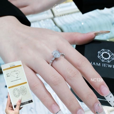 Nhẫn NC128 CHAM JEWELRY, Full Đá Moissanite Chủ 7x9mm (Barcode OTN03)