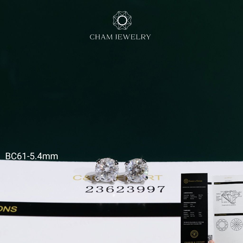 Hoa Tai CHAM JEWELRY BC61, Hoa Tai Full Moissanite C&C (Barcode OHB03-C-OCB61)