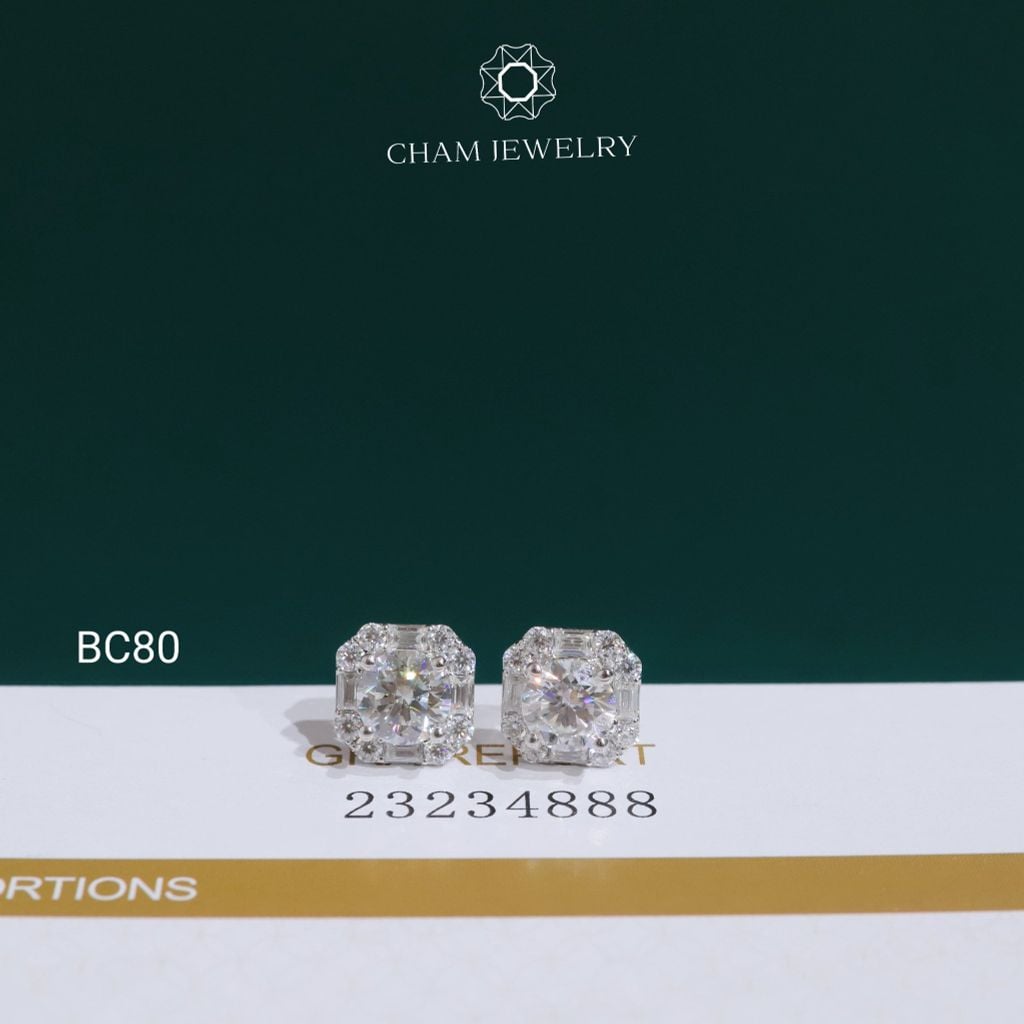 Hoa Tai BC80 CHAM JEWELRY, Hoa Tai Full Moissanite Chủ 6.0mm (Barcode OB94)