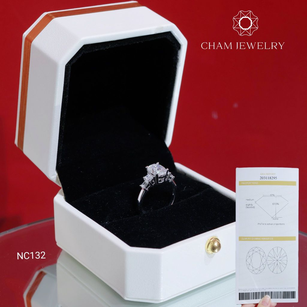 Nhẫn NC132 CHAM JEWELRY, Full Đá Moissanite Chủ 6x8mm (Barcode ONNU209)