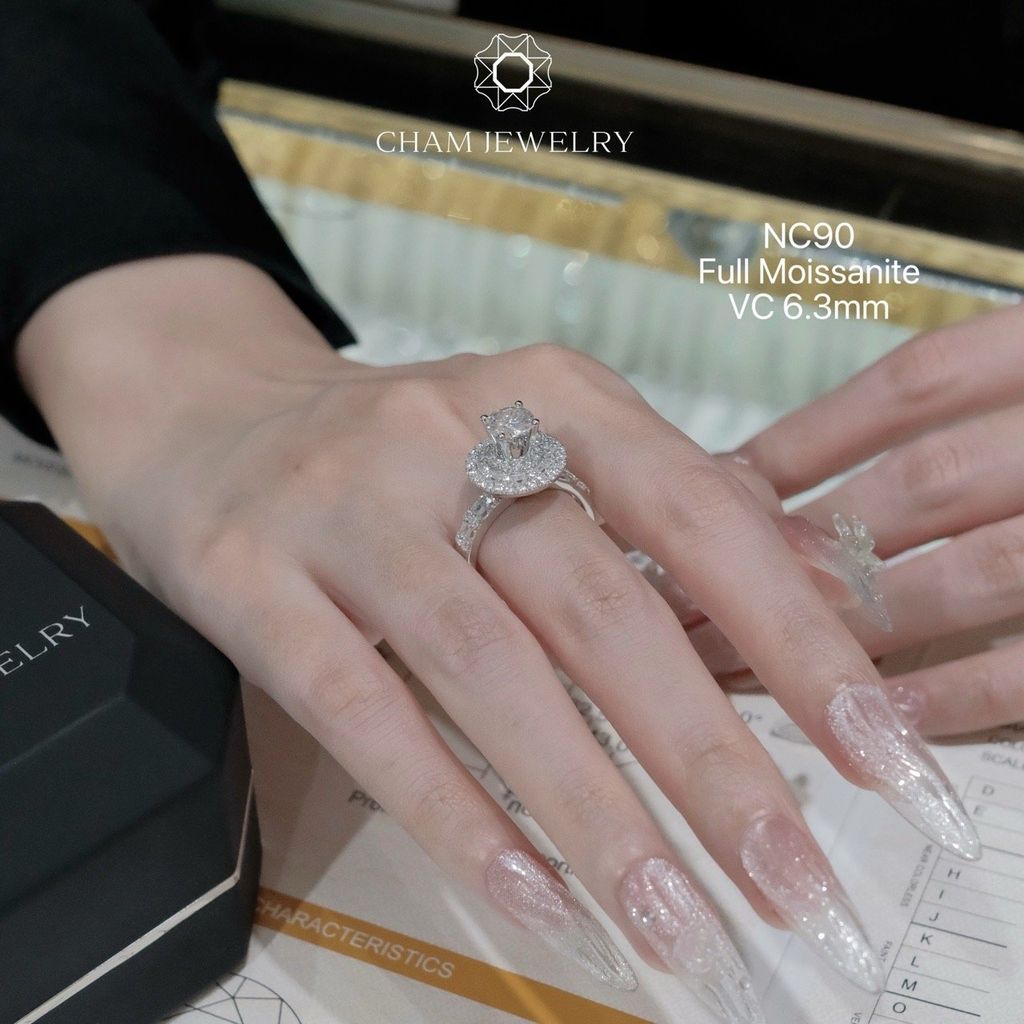 Nhẫn NC90 CHAM JEWELRY, Full Đá Moissanite, Chủ 6.3mm (Barcode ONNU08)