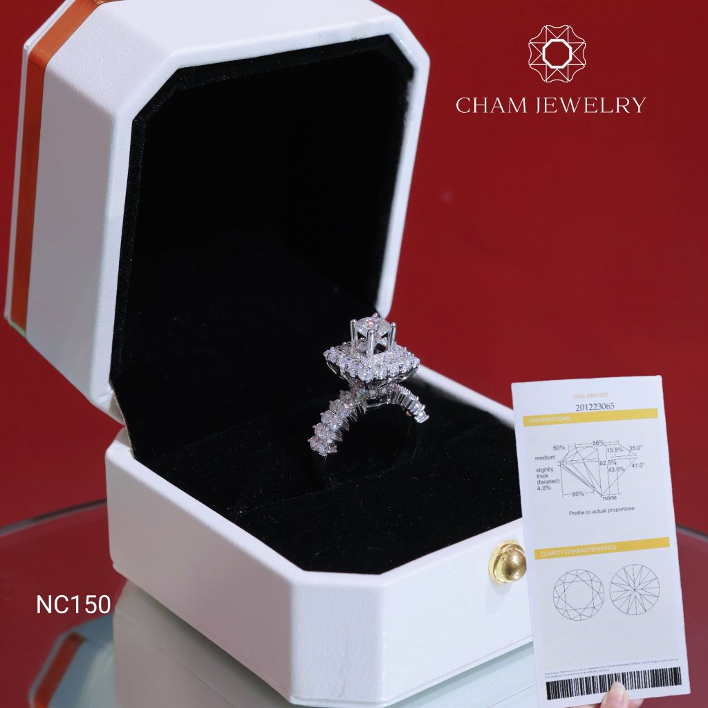 Nhẫn NC150 CHAM JEWELRY, Full Đá Moissanite Chủ 5.4mm (Barcode ONNU211).