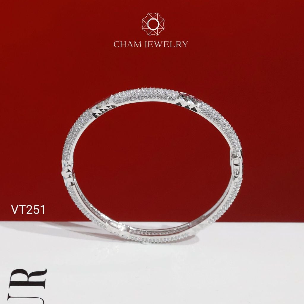 Vòng Tay CHAM JEWELRY VT251, Vòng Kiểu Full Đá Tấm Bản 4.0mm (Barcode PVH142)