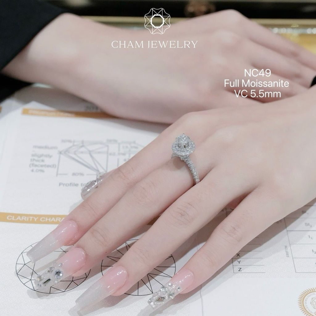 Nhẫn NC49 CHAM JEWELRY, Full Kim Cương Moissanite Chủ 5.5mm (Barcode ONNU35).