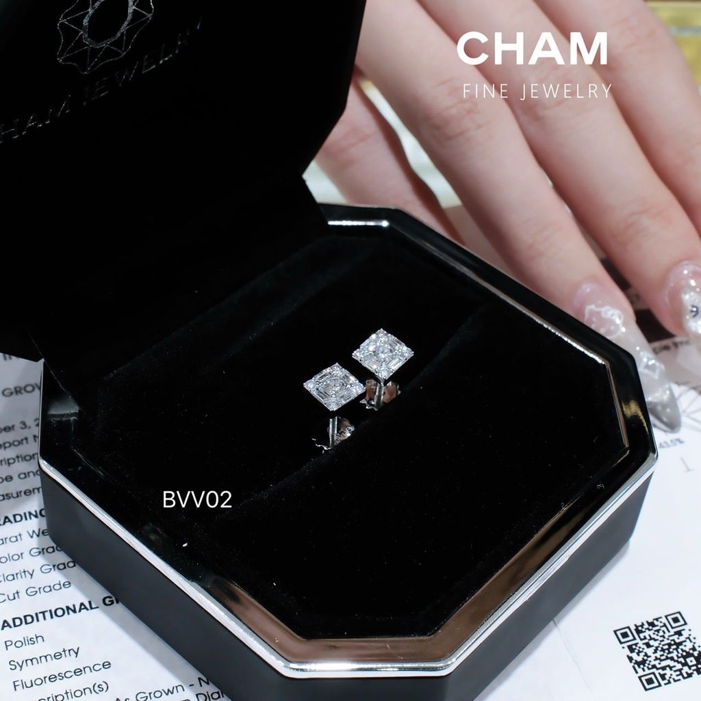 Hoa Tai BVV02 Chủ 3.0mm D VVS2 Vàng 10k Kim cương Lab-grown