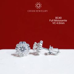 Hoa Tai CHAM JEWELRY BC40, Full Moissanite Chủ 4.0mm (Barcode TVM65)