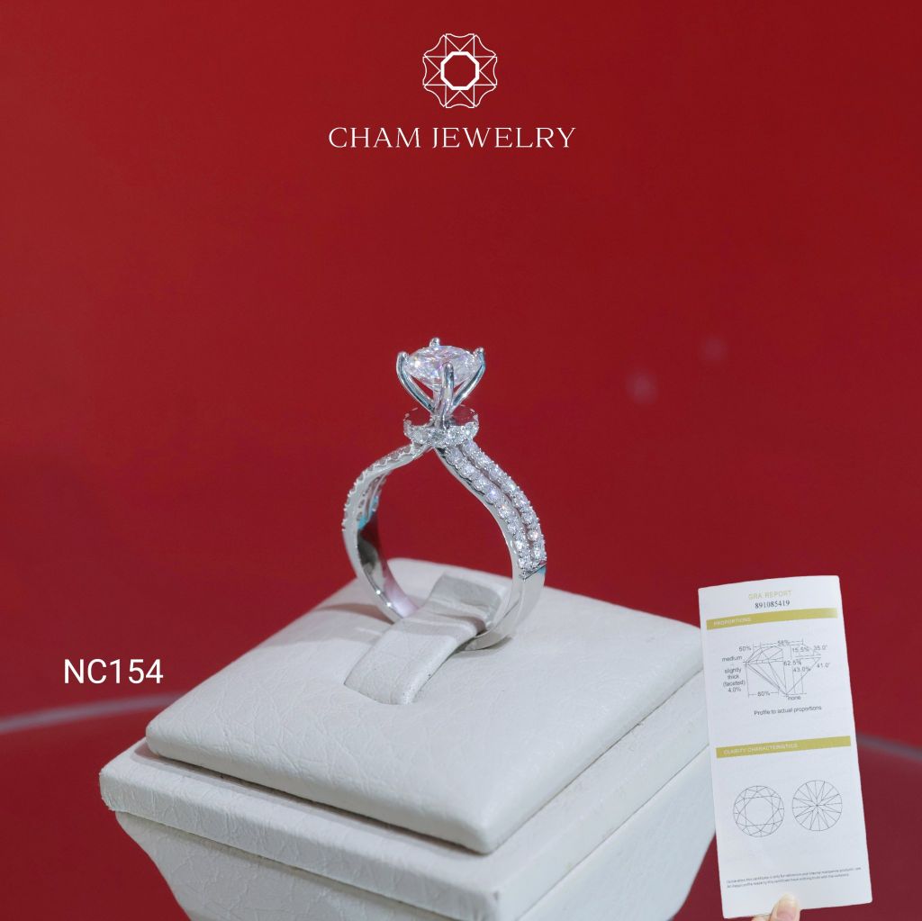 Nhẫn NC154 CHAM JEWELRY, Full Đá Moissanite, Chủ 6.3mm (Barcode OPN02).