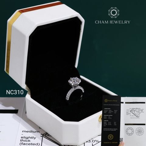 Nhẫn NC310 CHAM JEWELRY, Đá Moissanite C&C Chủ 9.0mm (Barcode OCNN145)