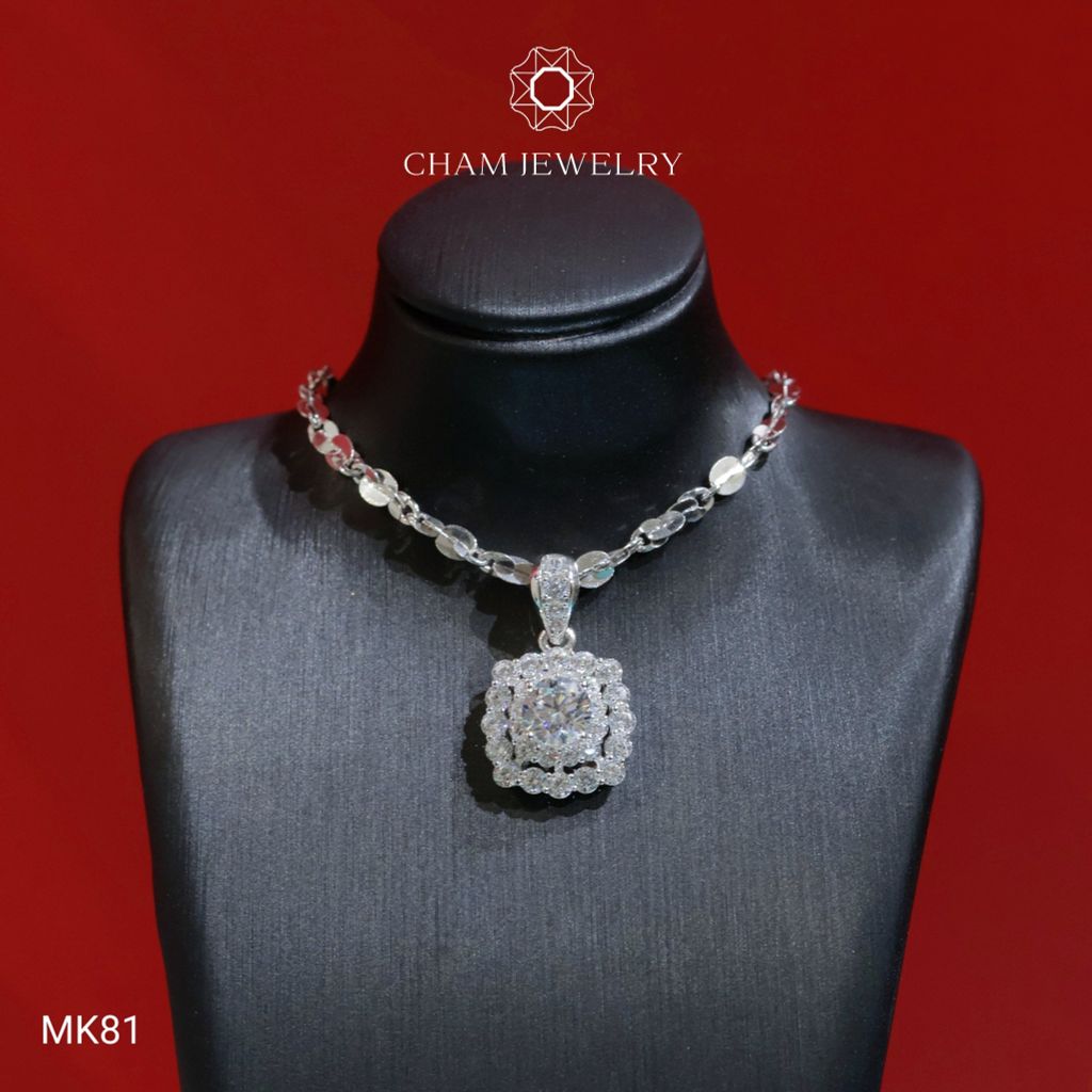 Mặt Dây Chuyền MK81 CHAM JEWERLY, Mặt Vuông 2 Viền Đá, Chủ 6.0mm (Barcode TMA1864).