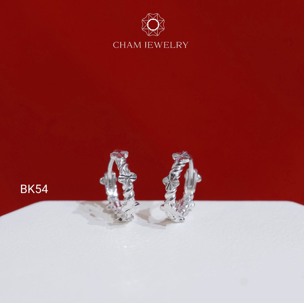 Hoa Tai BK54 CHAM JEWELRY, Hoa Tai Khoen Cỏ 4 Lá Tia Chạm Máy Bản 2.0mm (Barcode TBK360).