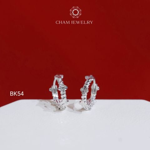 Hoa Tai BK54 CHAM JEWELRY, Hoa Tai Khoen Cỏ 4 Lá Tia Chạm Máy Bản 2.0mm (Barcode TBK360).