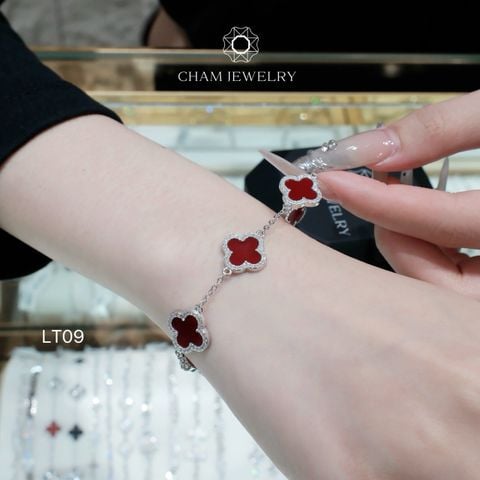 Lắc Tay CHAM JEWELRY LT09, Lắc 4 Lá Đỏ, Bản 10.0mm (Barcode CSL16810)