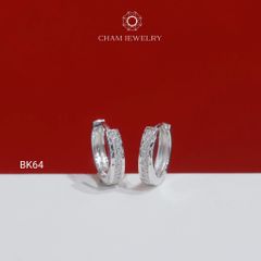 Hoa Tai BK64 CHAM JEWELRY , Hoa Tai Khoen Nửa Hàng Đá Tấm Bản 2.7mm (Barcode TBK379).