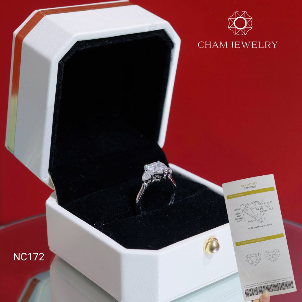 Nhẫn NC172 CHAM JEWELRY, Chủ Trái Tim Moissanite 7.5x7.5mm (Barcode OCNN16)