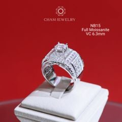 Nhẫn Nam NB15 CHAM JEWELRY, Chủ 6.3mm Full Kim Cương Moissanite Cao Cấp (Barcode CTCNAM03).