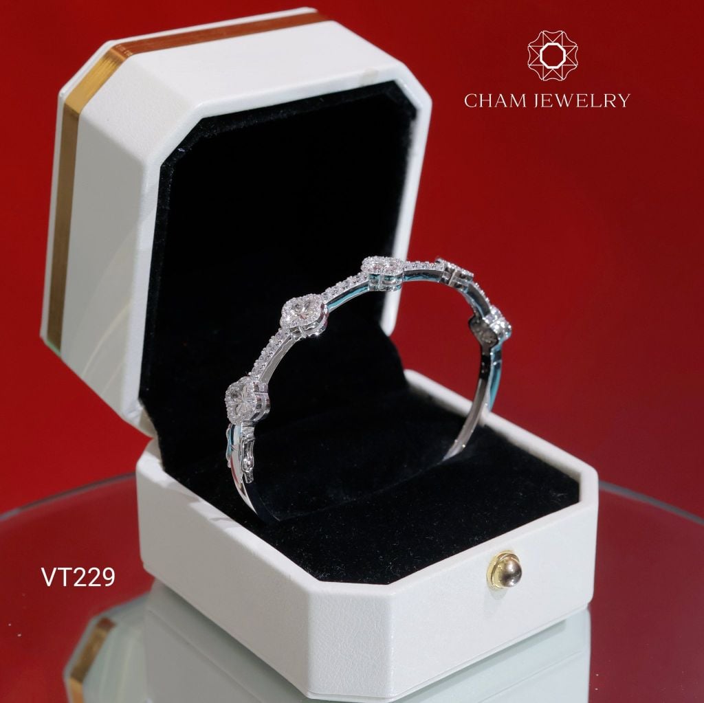 Vòng Tay VT229 CHAM JEWELRY, Vòng Nửa Hàng Cỏ 4 Lá 7.5mm (Barcode TV206).