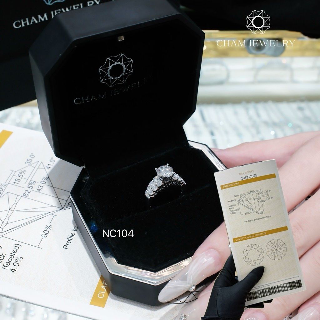 Nhẫn NC104 CHAM JEWELRY, Full Đá Moissanite, Chủ 7.2mm (Barcode OHNNU8)